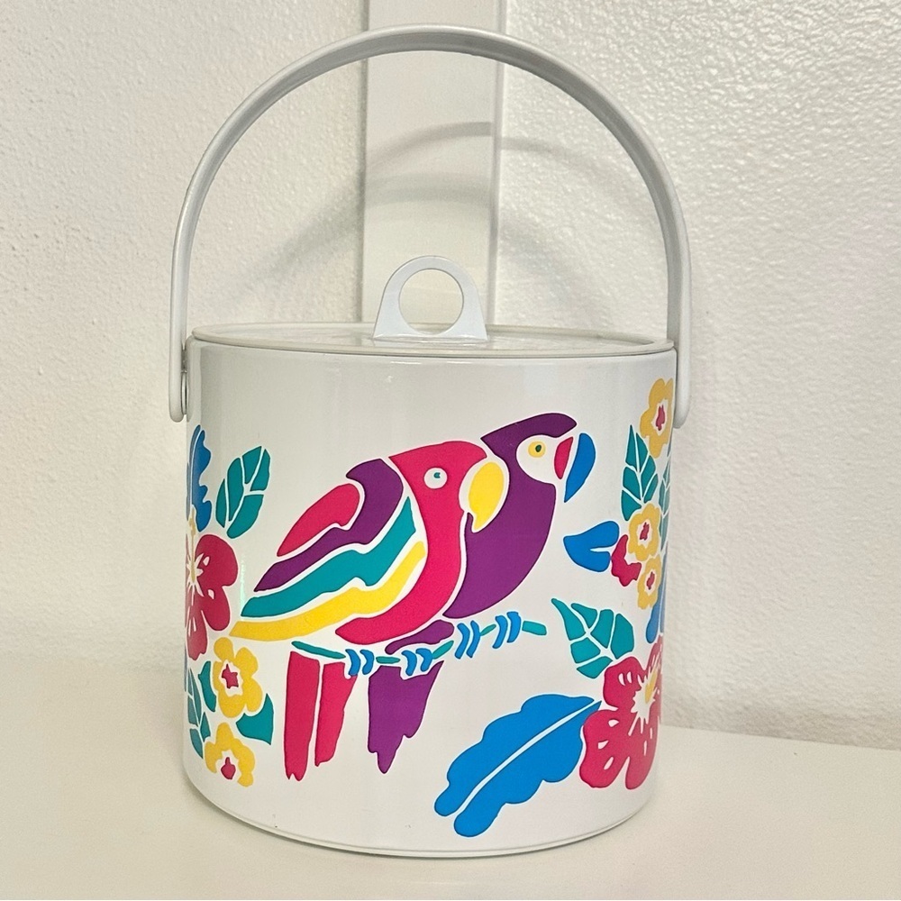 VTG 90s Miami Vice Parrot Tropical Luau Ice Bucket Colorful Hawaiian Party Y2K